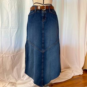 Paris Blues Vintage Denim Midi Skirt Side Slits